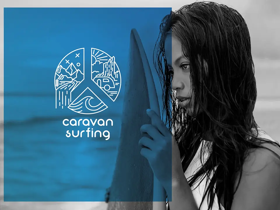 Caravan Surfing marka kimliği ve logo çalışması